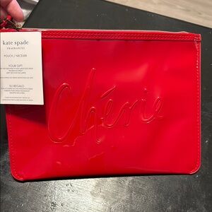 Kate Spade cherry red Cherie zipper makeup/fragrance pouch with logo brand new